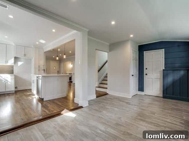 Spacious bedroom with hardwood floors and unique architectural details