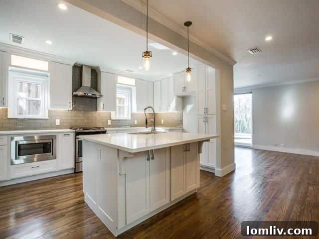 Modern kitchen with glass subway tile backsplash