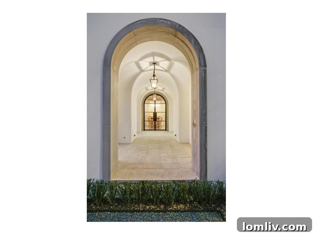 Elegant living spaces featuring metal French doors in the Highland Park modern home.