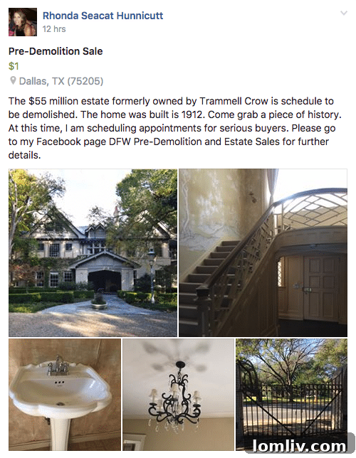 Screenshot of the pre-demolition sale advertisement for the Trammell Crow estate