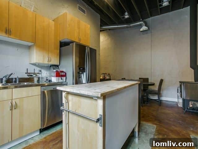 Urban-inspired living room with high ceilings
