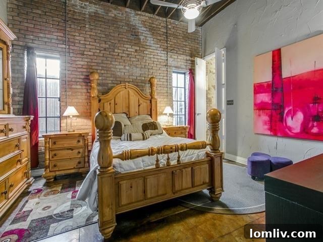 View of the distinctive exposed ductwork and rafters