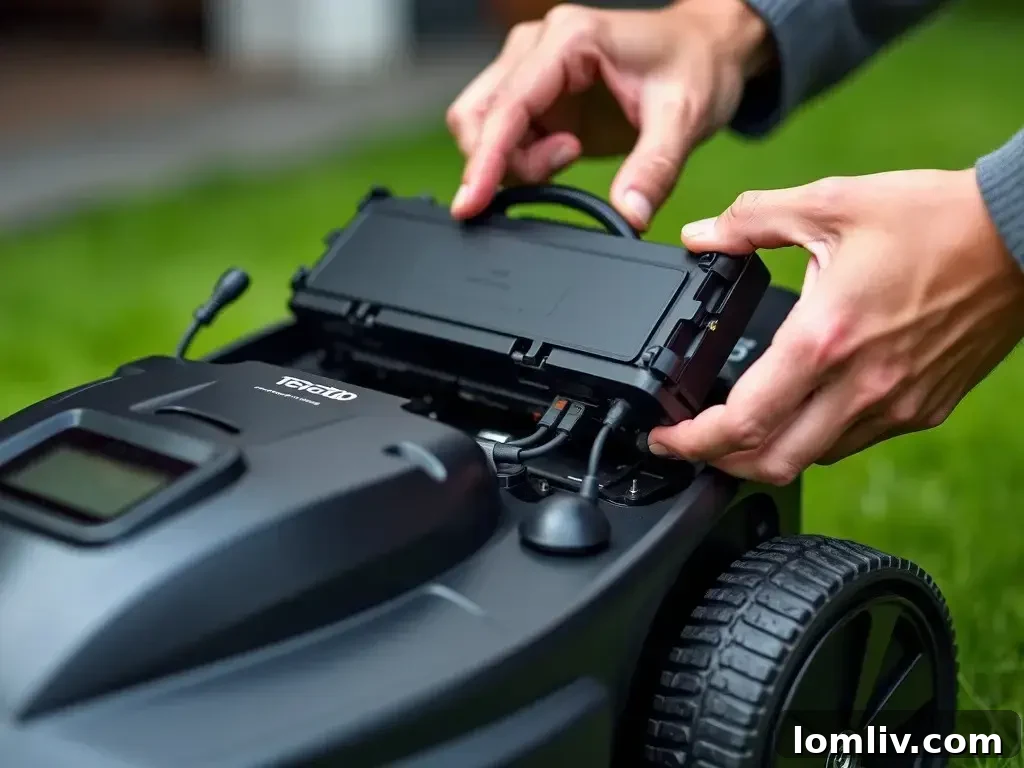 Robotic lawn mower charging at its station