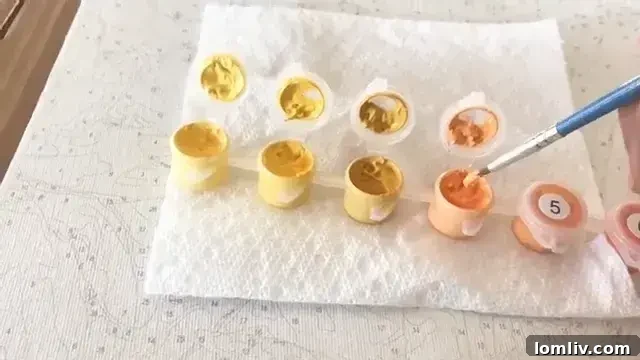 Your Walls, Your Masterpiece: Paint by Numbers Home Decor 3 A person holding a paintbrush over a partially completed paint-by-numbers canvas, showing an eye for detail.