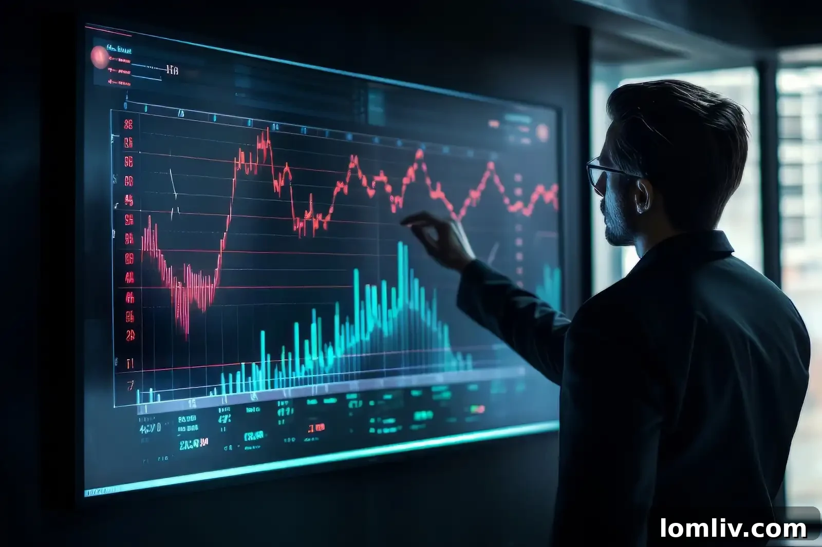 Financial expert analyzing market trends with graphs for luxury real estate