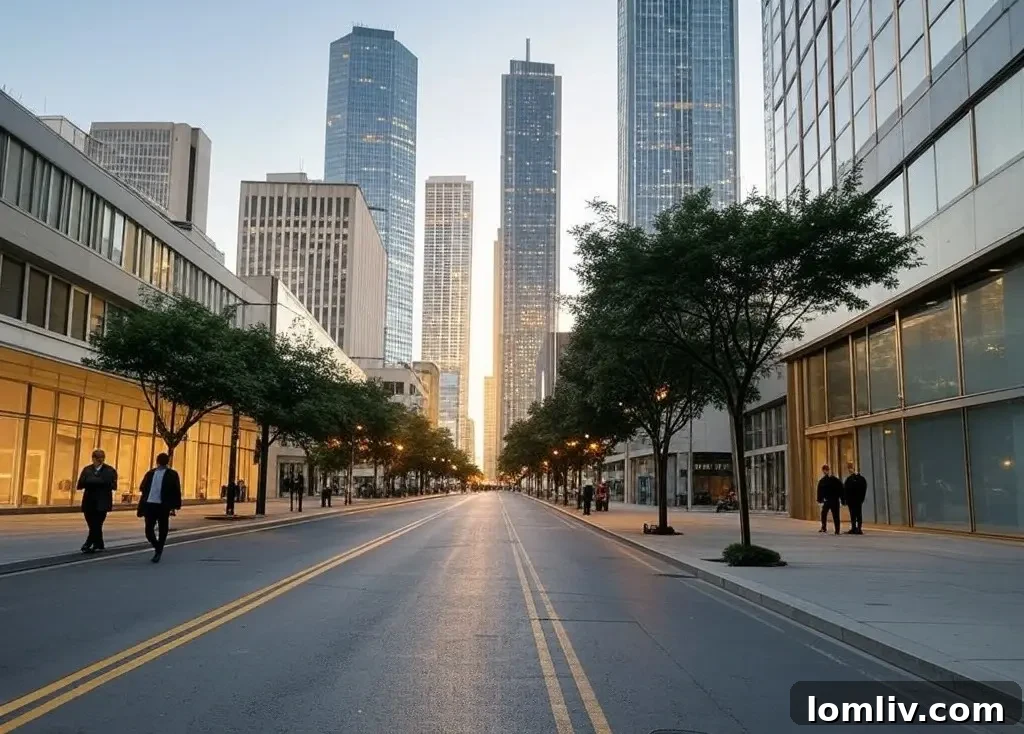 Modern office buildings in a commercial district, highlighting proximity to business hubs.