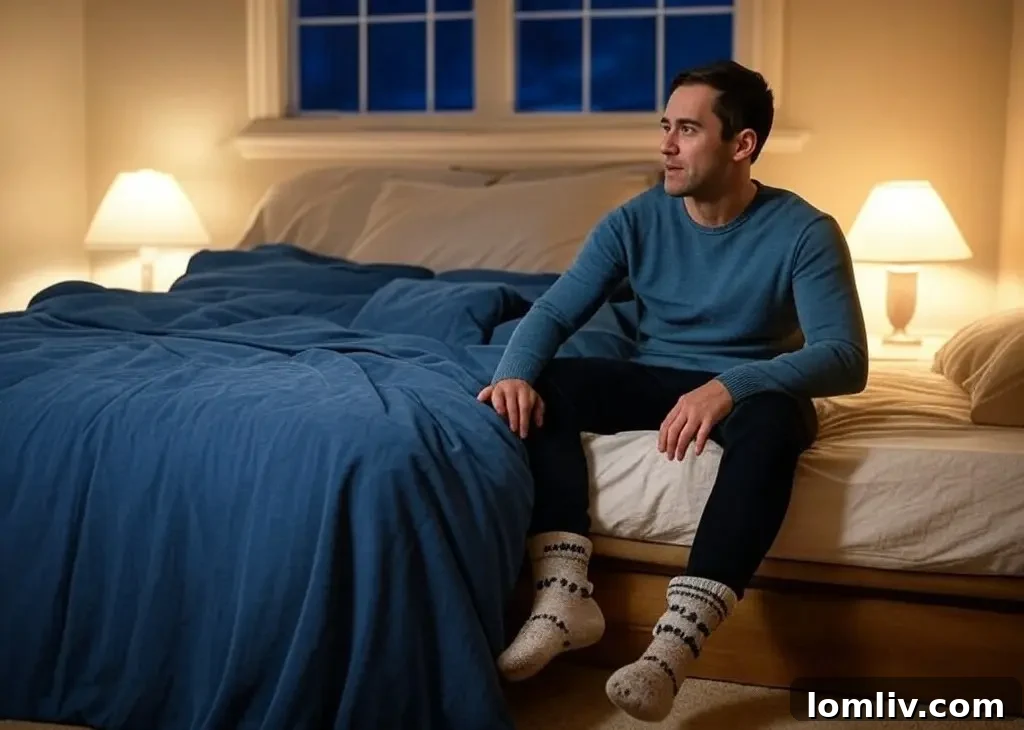 Various types of comfortable bedtime socks neatly folded on a bed, showcasing fabric choices.