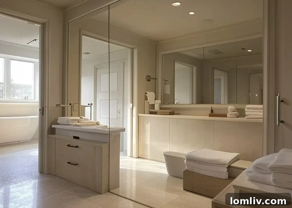 Small bathroom with floating vanity and large tiles