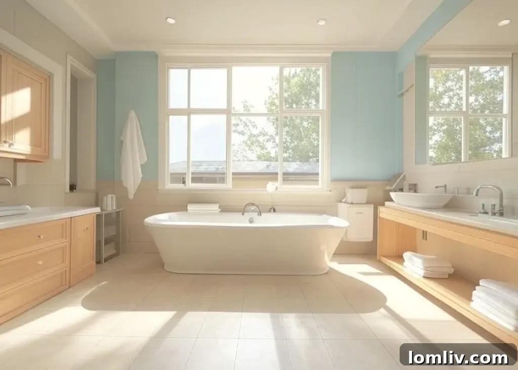 Small bathroom with minimalist decor and plant