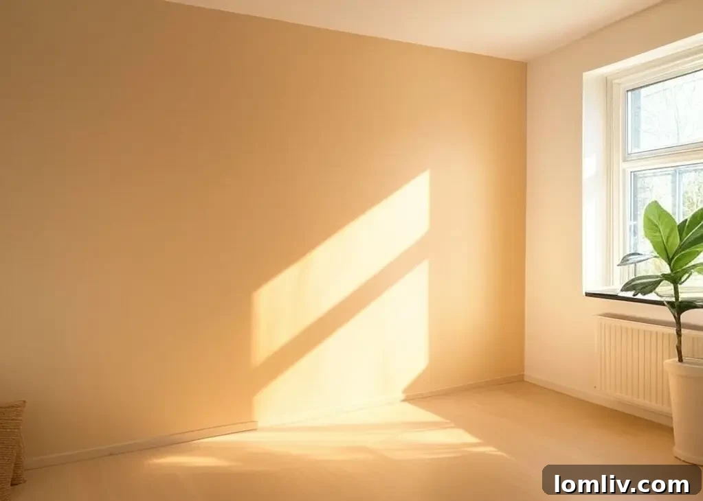Bright and freshly painted living room, showcasing neutral wall colors.