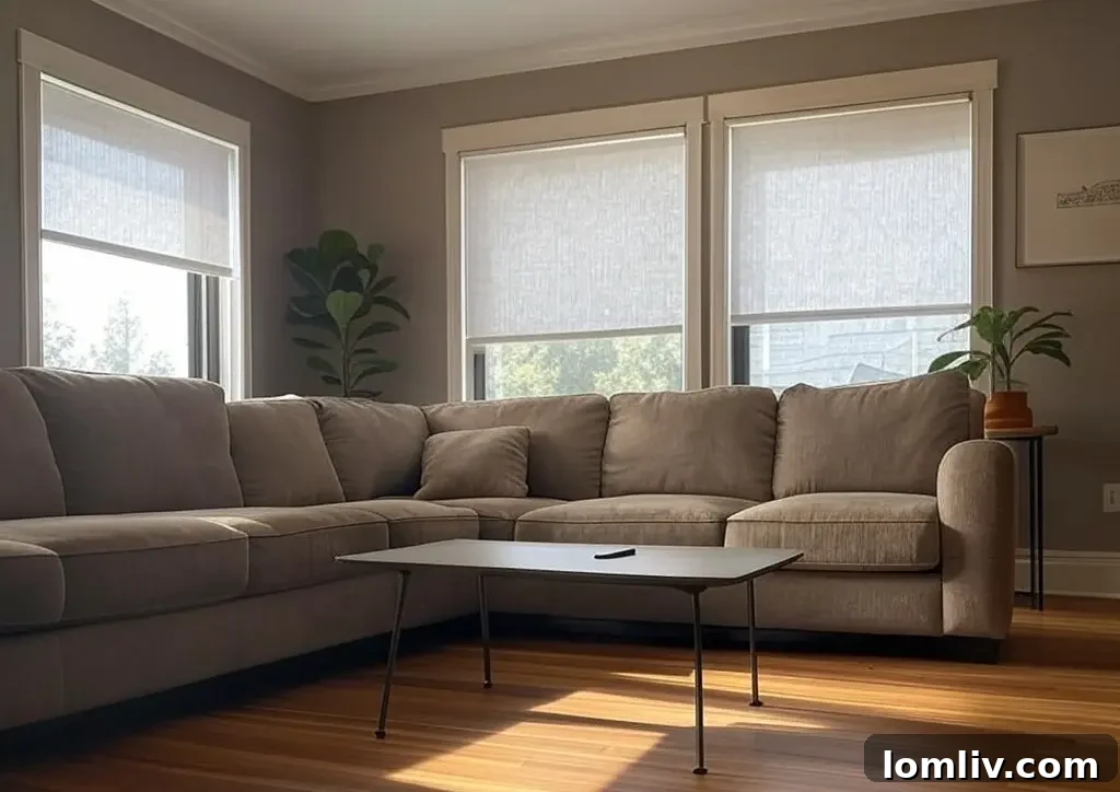 Redefining Daily Living with Automated Window Treatments 8 Elegant living room featuring modern motorized shades.