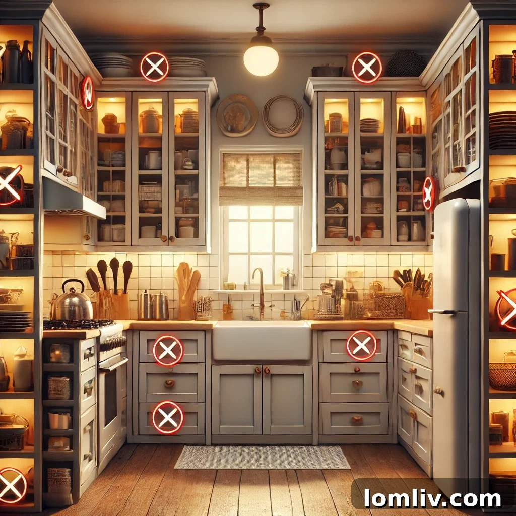 Unlock Your Kitchen's Potential with Smart Flow and Function 6 Kitchen interior depicting common design mistakes like clutter and poor layout.