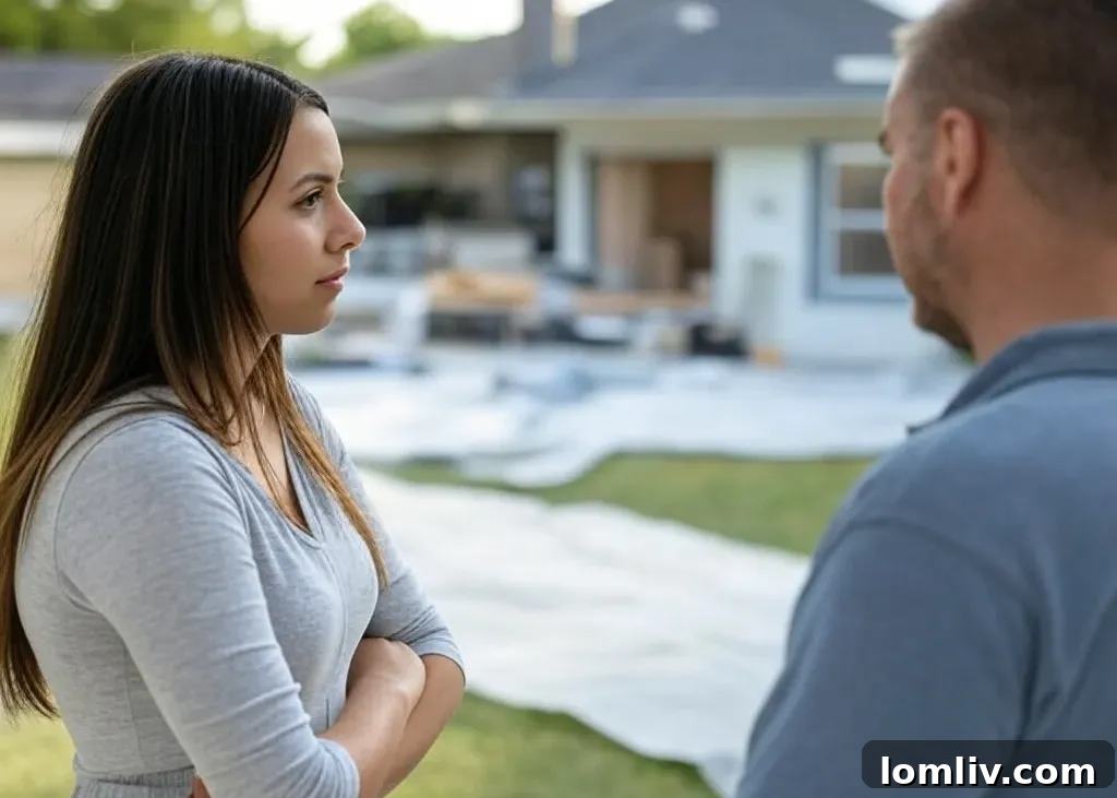 Homeowner and contractor discussing project details on-site.