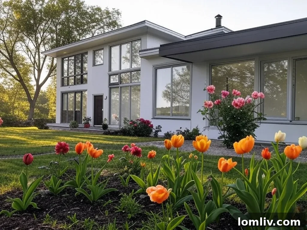 Value-Boosting Home Updates on a Budget 4 A freshly painted house exterior with vibrant landscaping.