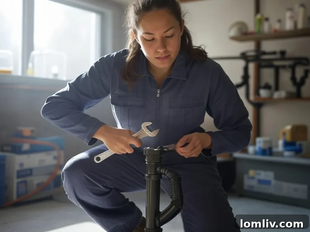 Plumber inspecting a home's pipes