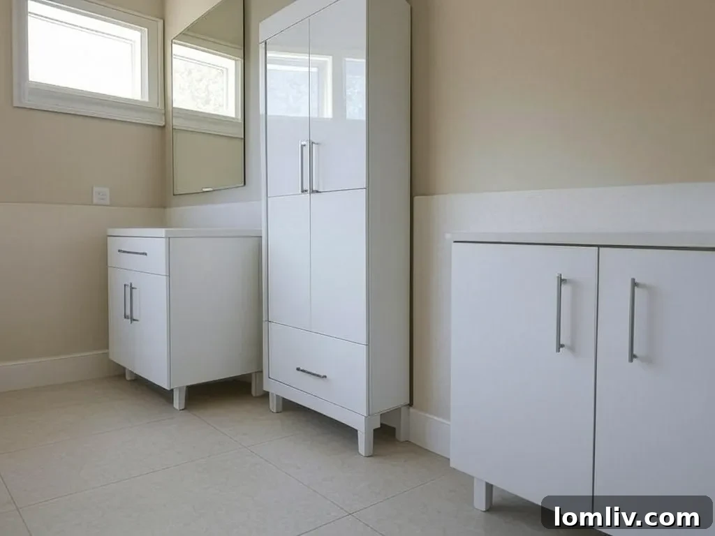 A stylish modern bathroom featuring a sleek, durable lighted medicine cabinet.