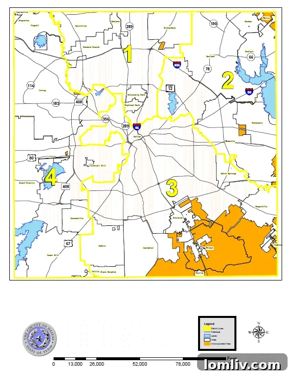 A map or aerial view highlighting unincorporated areas within the Dallas-Fort Worth Metroplex, perhaps with a focus on green spaces or suburban sprawl.