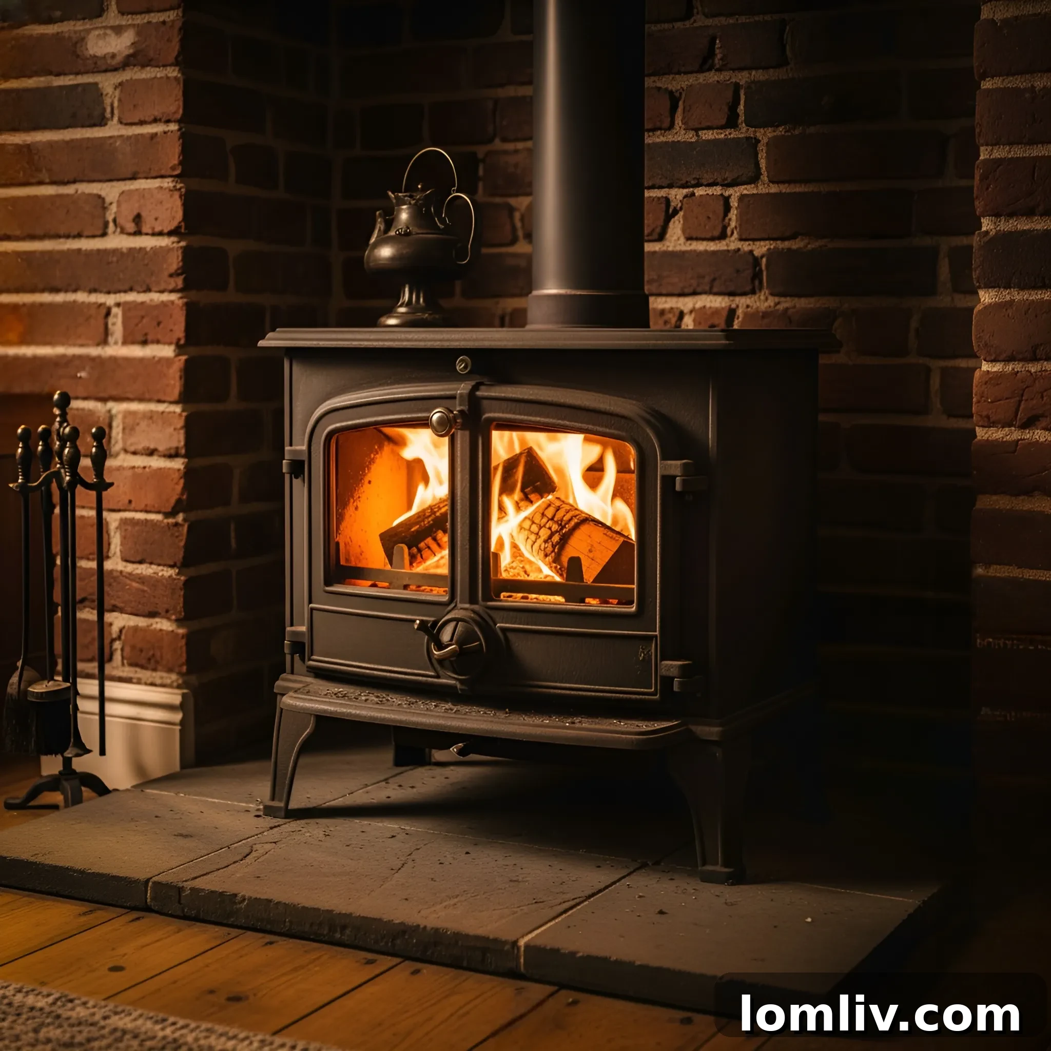 A beautifully designed modern wood-burning stove with a stack of wood beside it, creating a cozy ambiance in a minimalist living space.