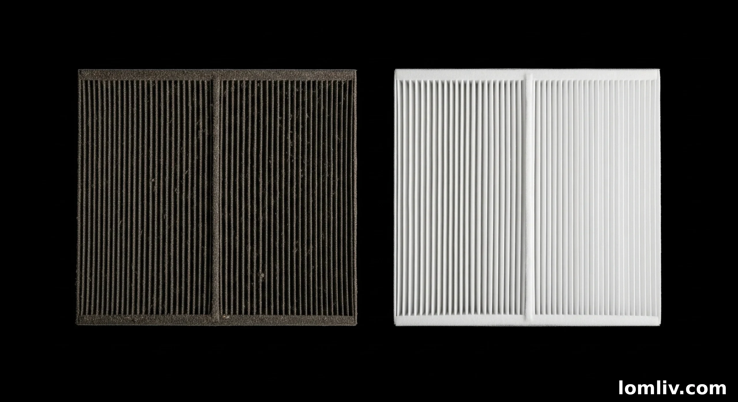 A dirty, clogged HVAC air filter compared to a new clean one, showing the cause of poor efficiency.