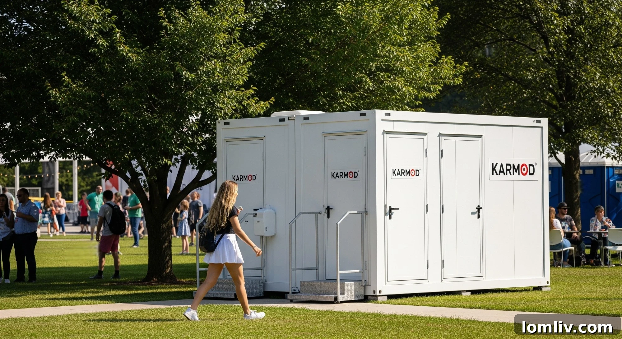 Interior view of a modern Karmod Kiosk portable restroom, highlighting clean design and practical features.