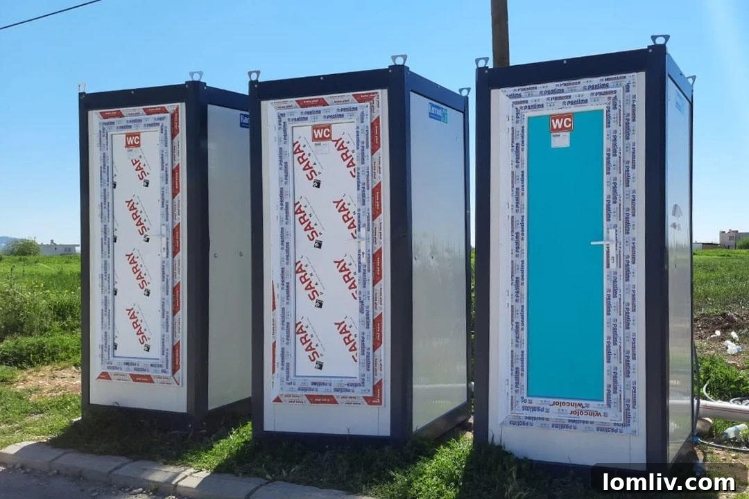 Diverse range of Karmod Kiosk portable restrooms deployed across various events and sites.