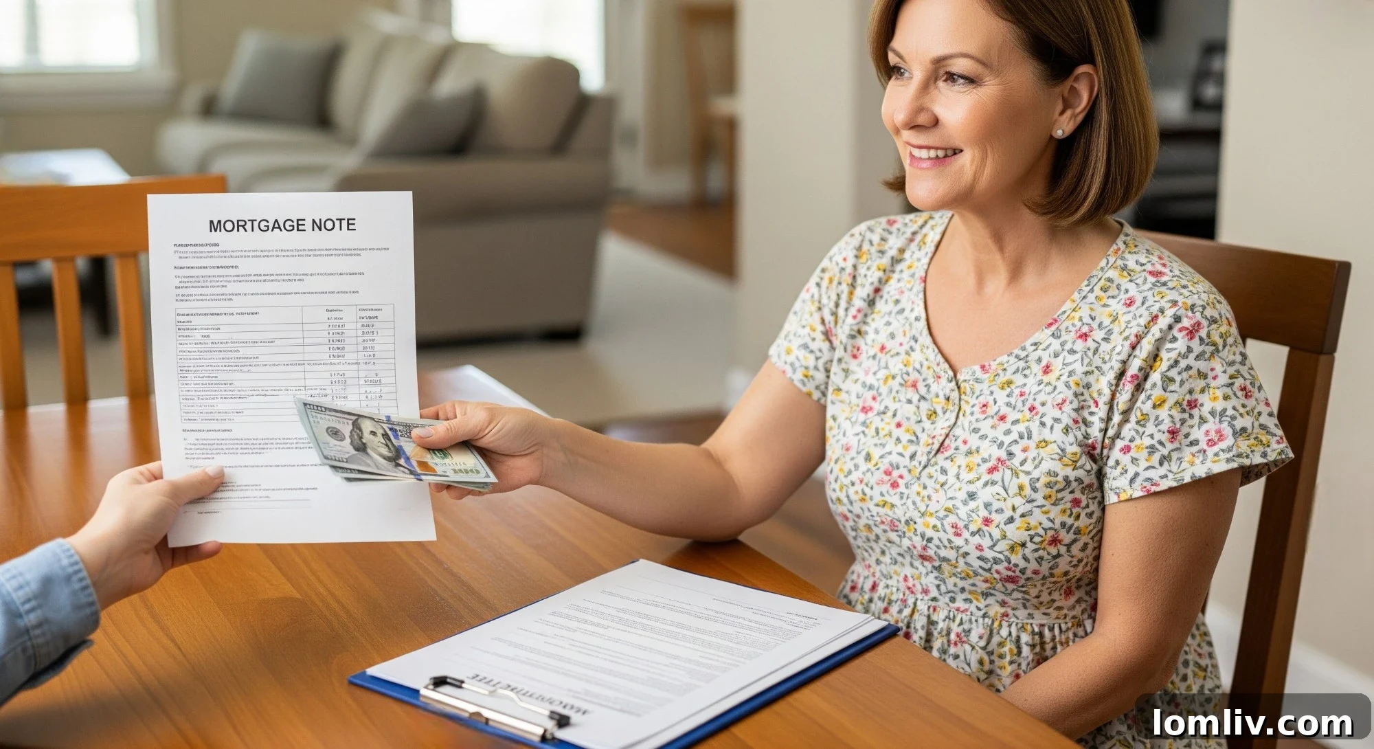 A person holding a stack of cash, symbolizing quick financial access through selling a mortgage note.