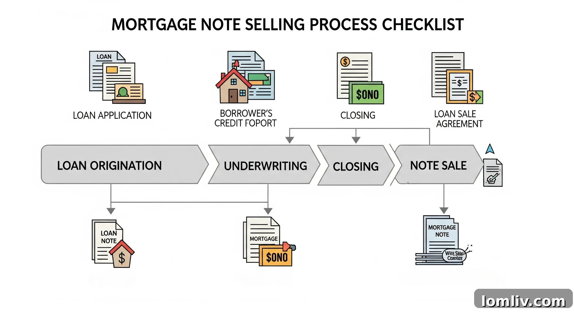 A person reviewing documents with a calculator and coffee, representing the detailed evaluation and documentation steps in selling a mortgage note.