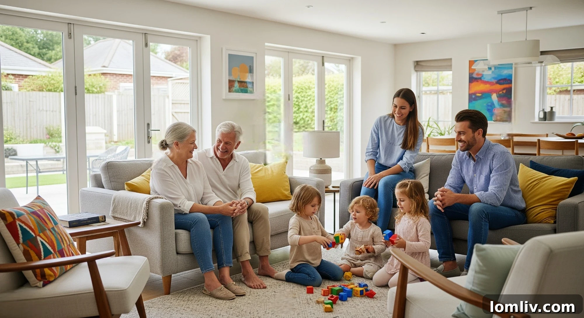 Modern home interior designed for multi-generational living, featuring open spaces and accessibility