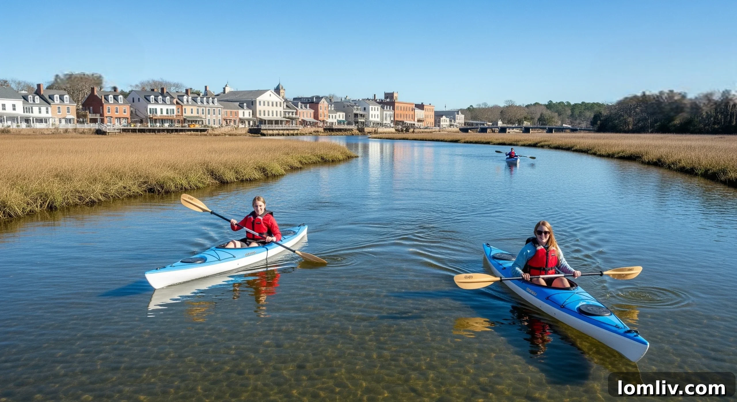 Scenic waterfront in a historic North Carolina town, highlighting access to nature and outdoor activities.