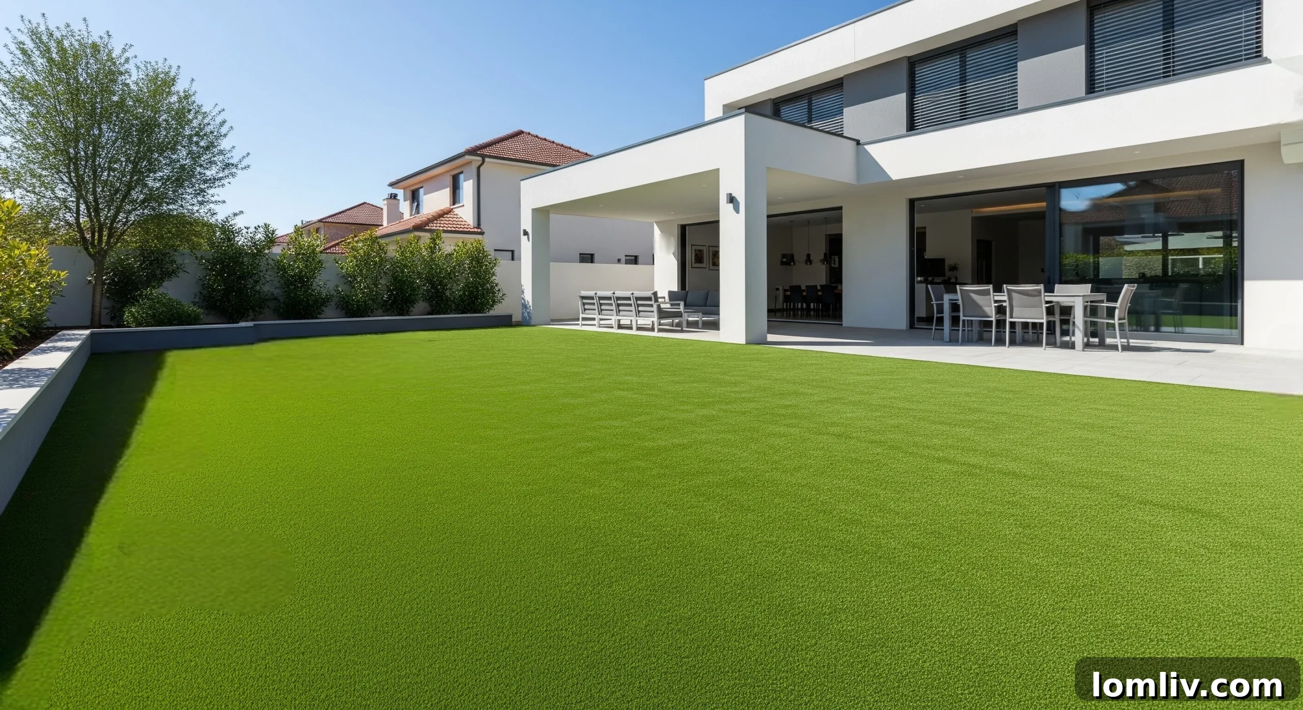 Finished artificial grass lawn with final touches