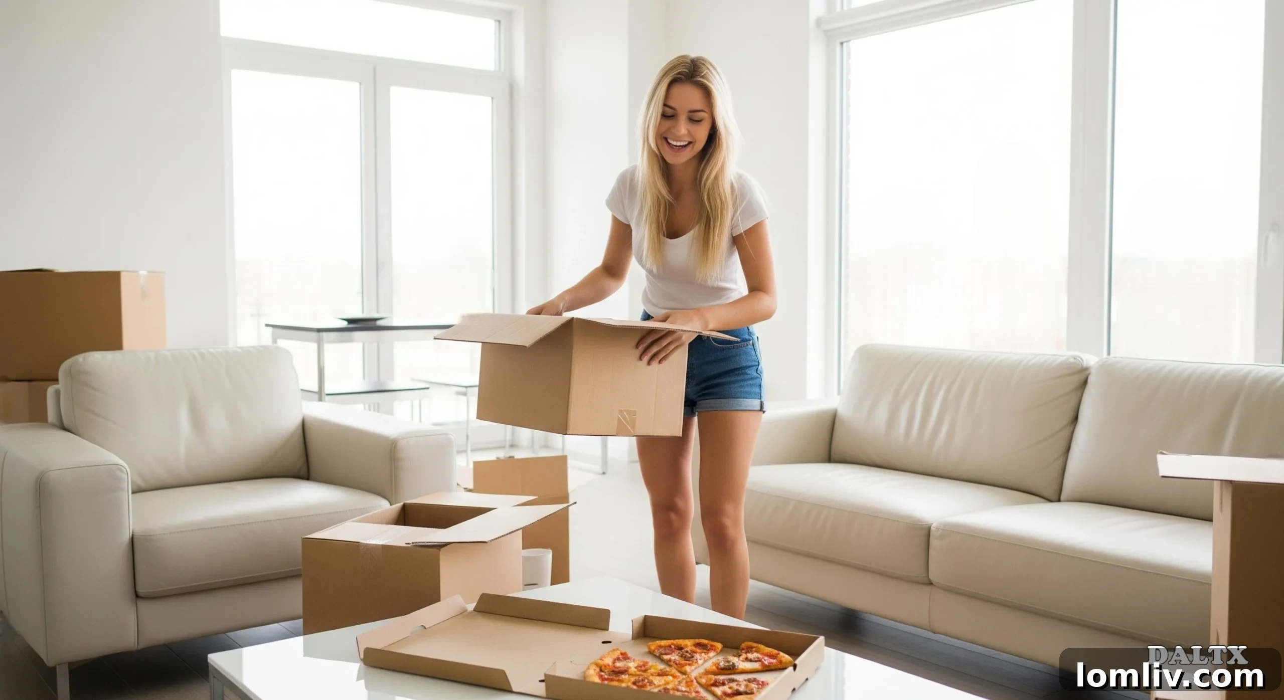 Woman unpacking boxes in her new apartment after moving to NYC