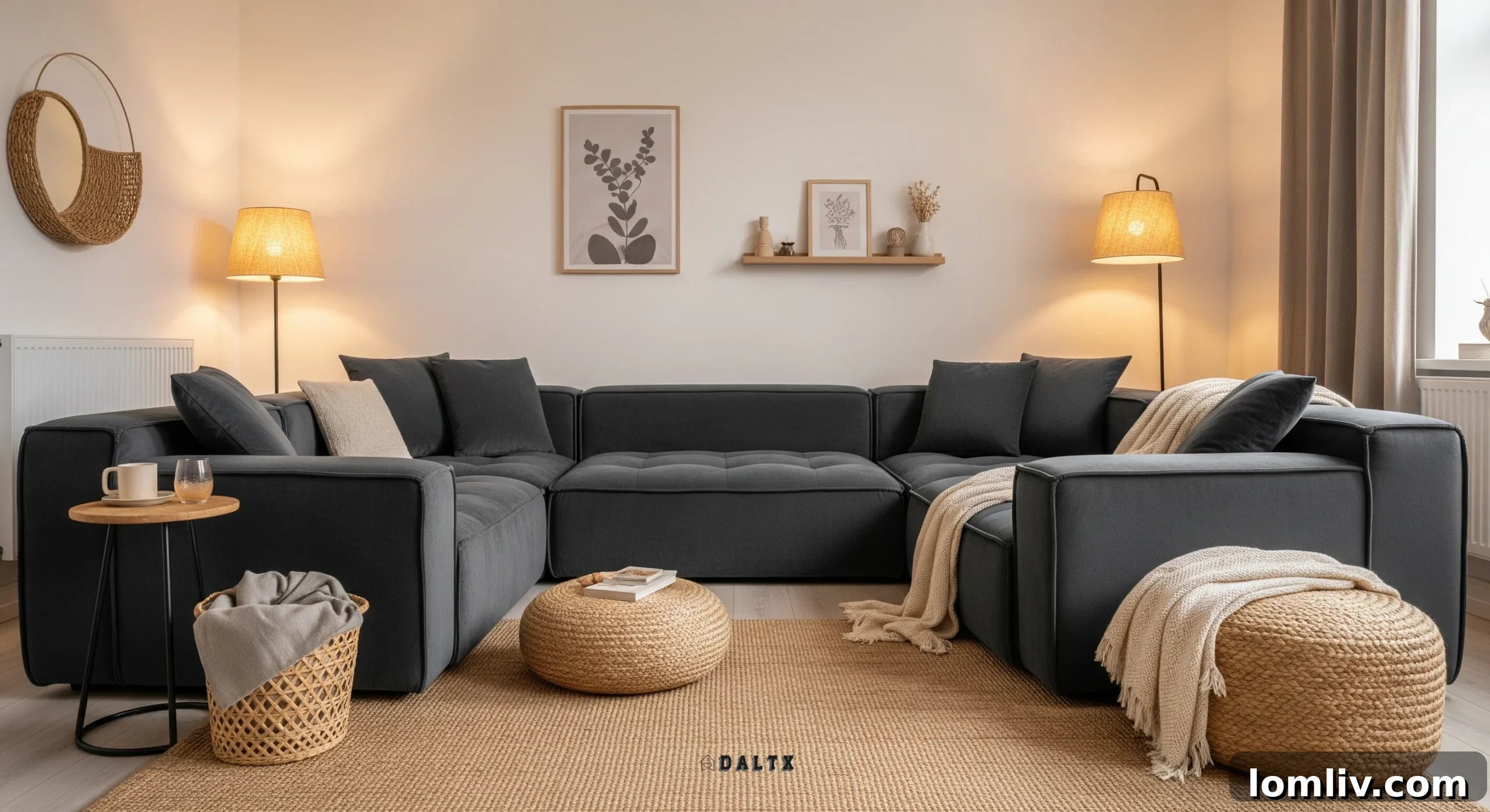 Modern living room with a large, comfortable sectional sofa and natural light