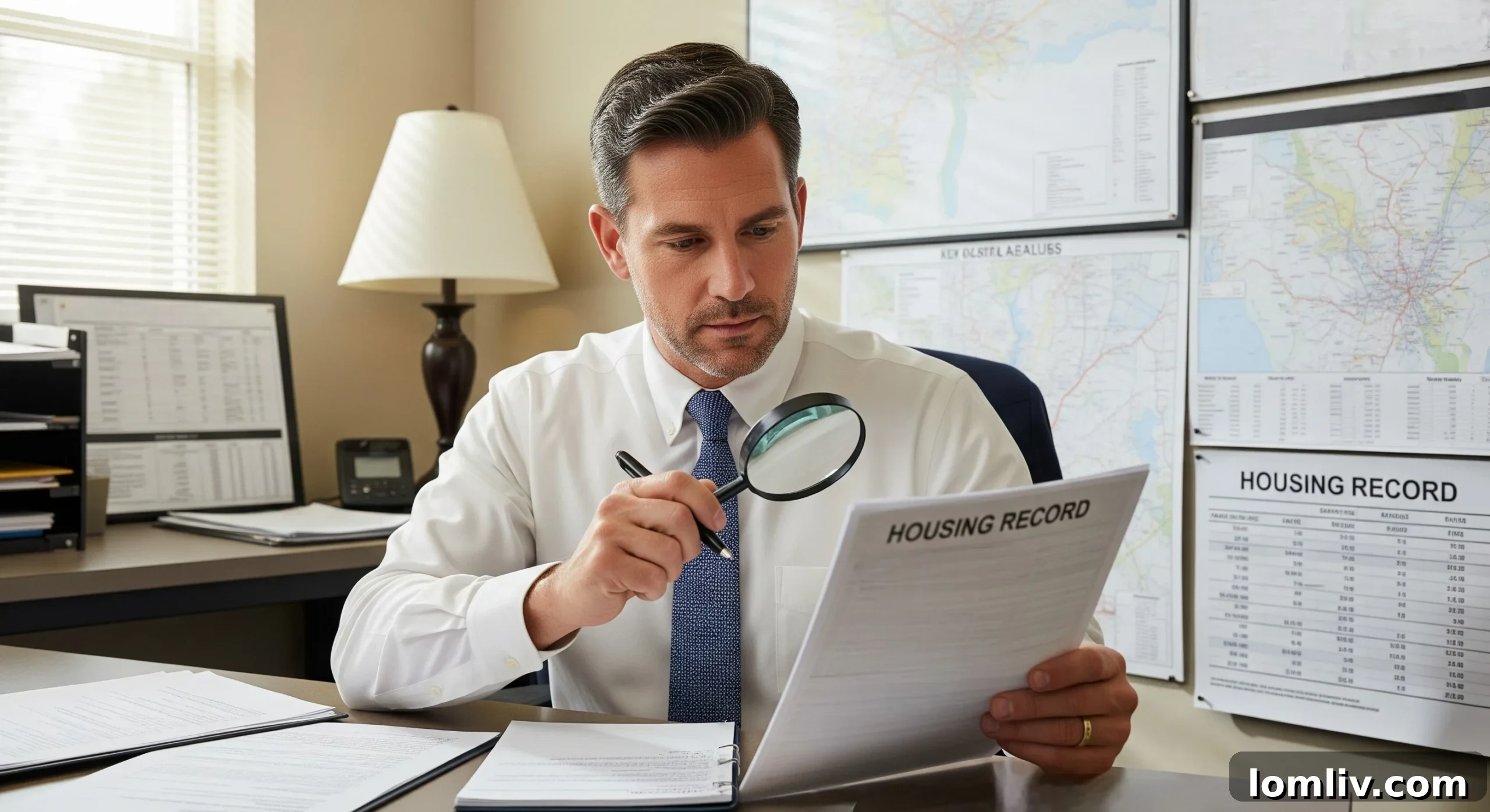 A property appraiser using tools and documents to evaluate a home, symbolizing the assessment process for property taxes.