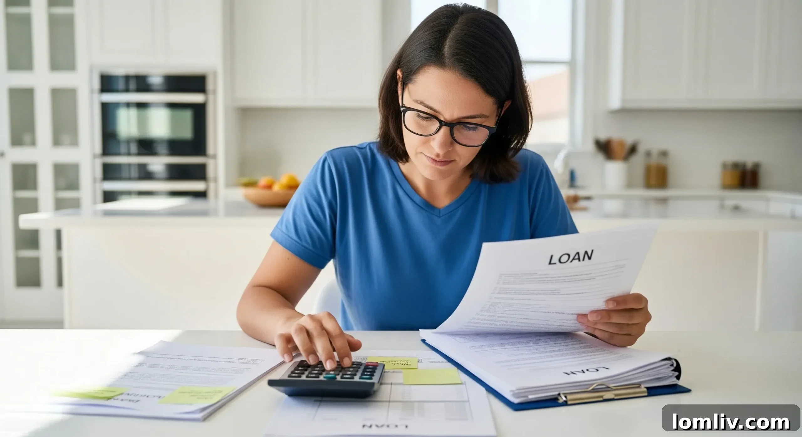 A person reviewing financial charts and a calculator, illustrating the assessment of No Doc HELOC rates and terms.