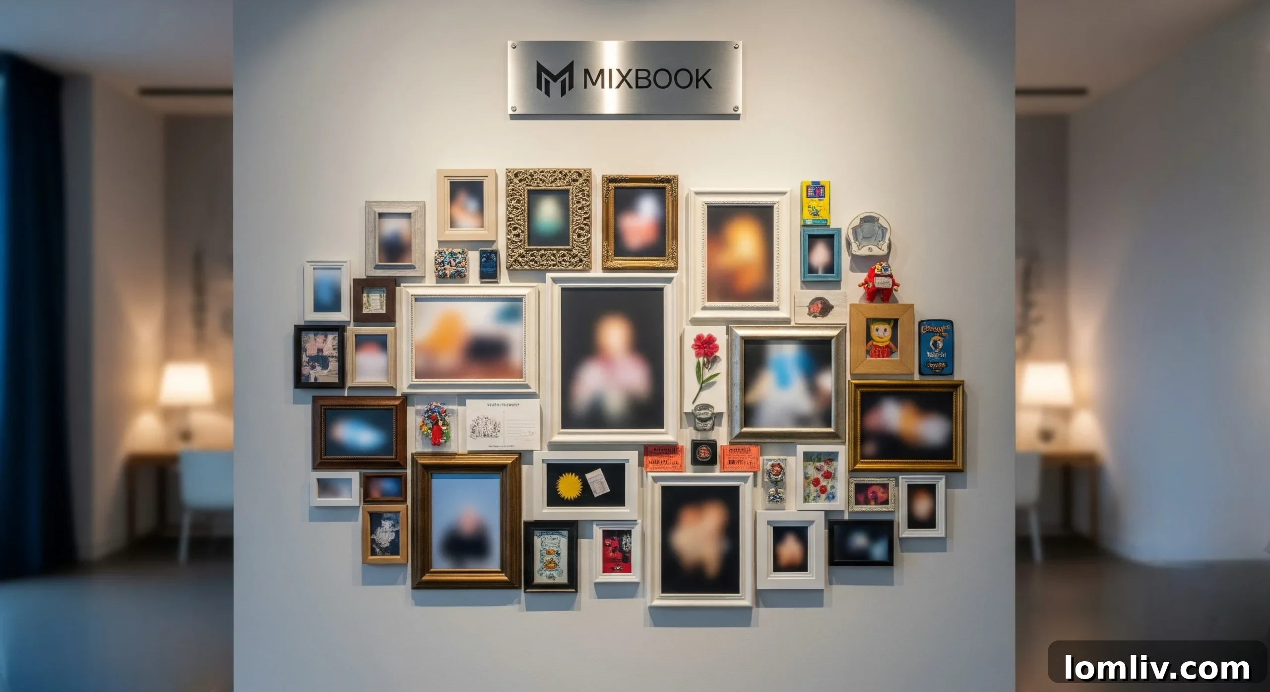 A collection of framed family photos and keepsakes on a console table