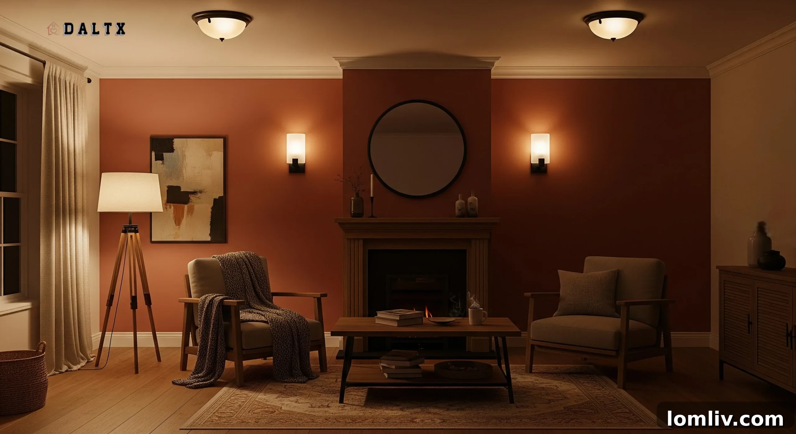 Warm and layered lighting in a modern living space with an accent lamp