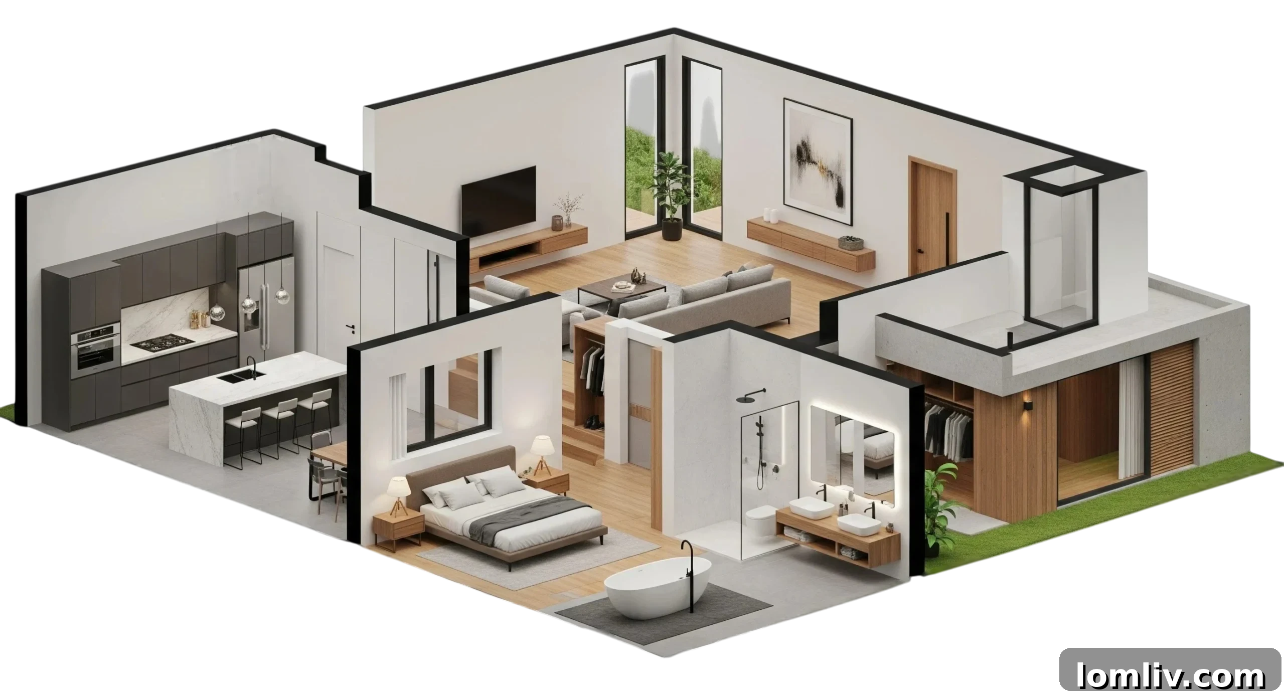 A tastefully decorated bedroom in a short-term rental, featuring a comfortable bed, bedside tables, and modern lighting.