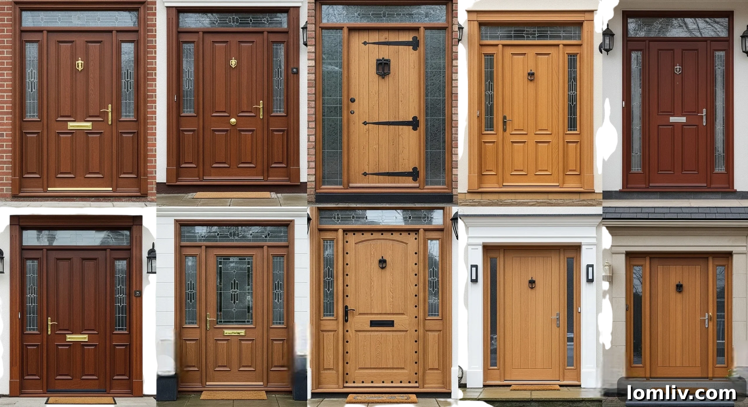 Close-up of a solid wood door with decorative panels