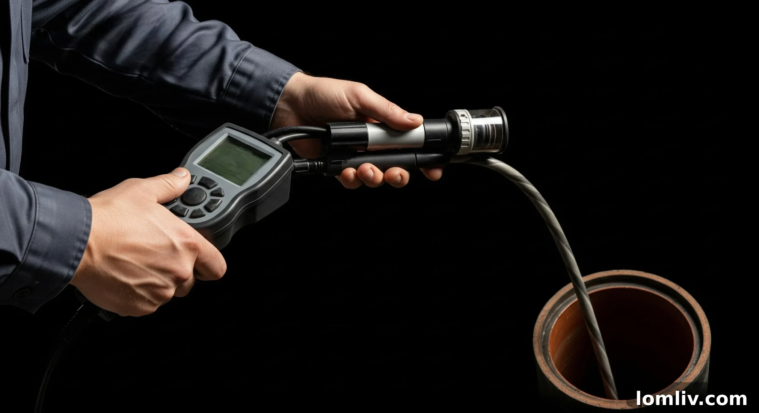 Plumber using a camera for sewer line inspection