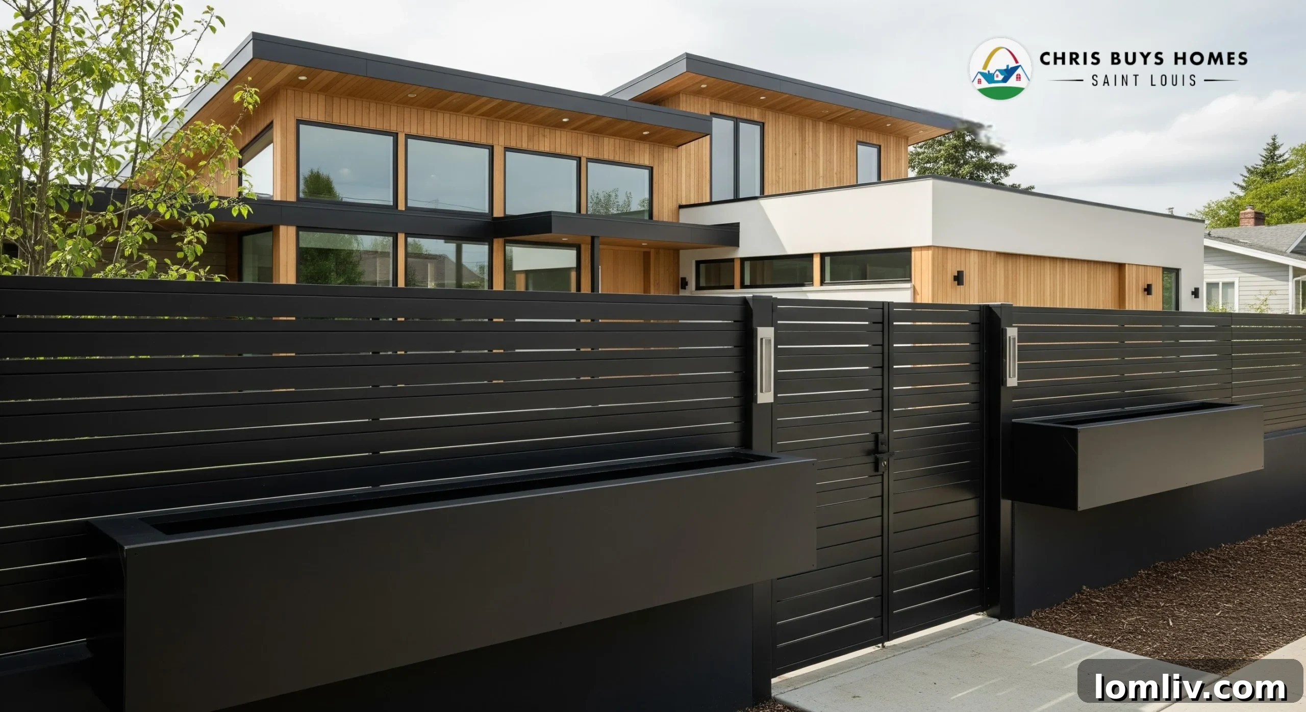 A stylishly updated fence with decorative post caps and ambient lighting, showcasing budget-friendly aesthetic upgrades for Missouri homes.