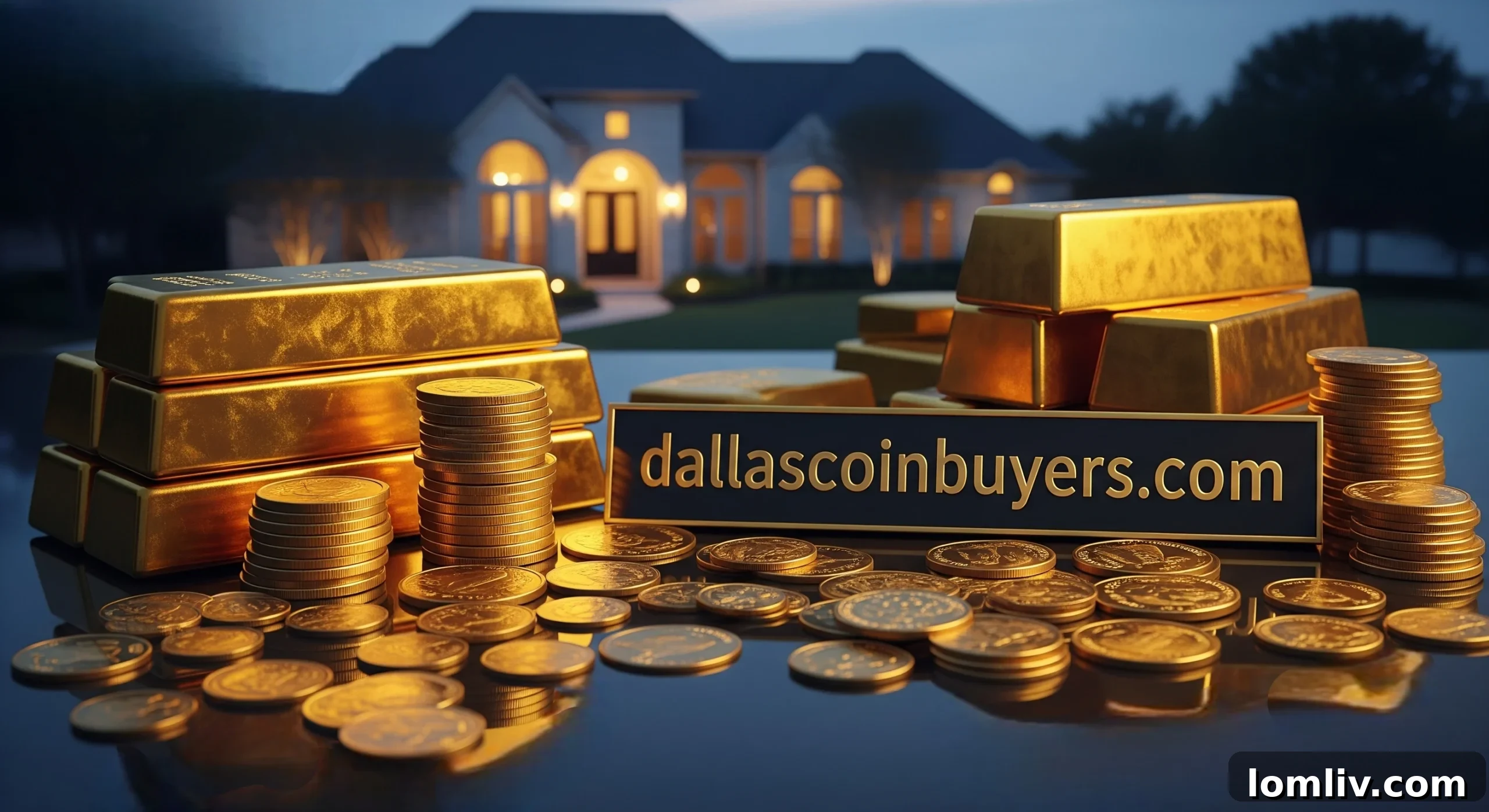 A house model and gold coins, illustrating the interplay between real estate equity and gold liquidity for Dallas investors.