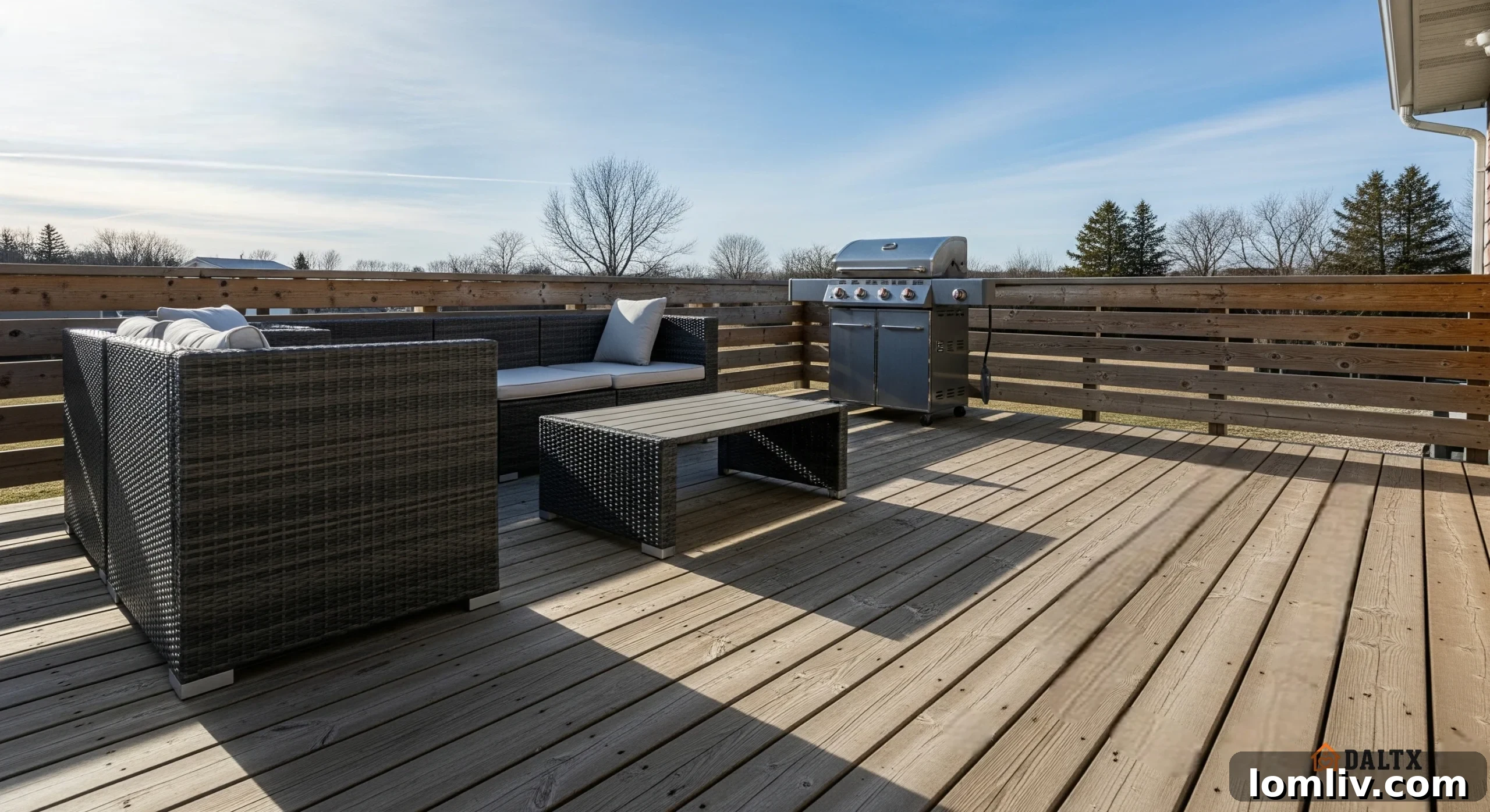 A vibrant, clean deck ready for summer entertainment.