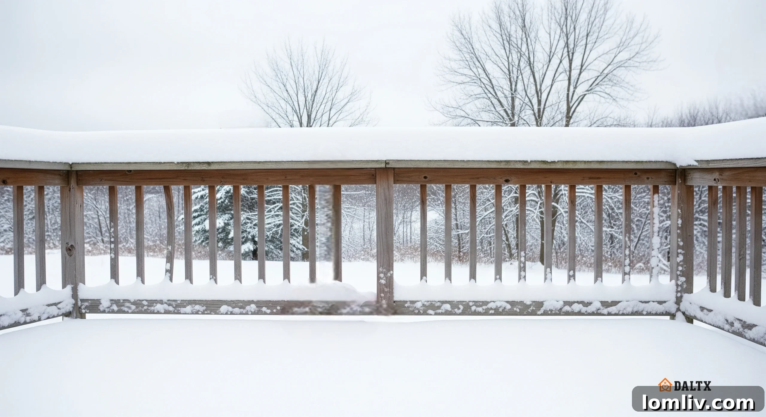Snow-covered deck in winter, requiring proper care.