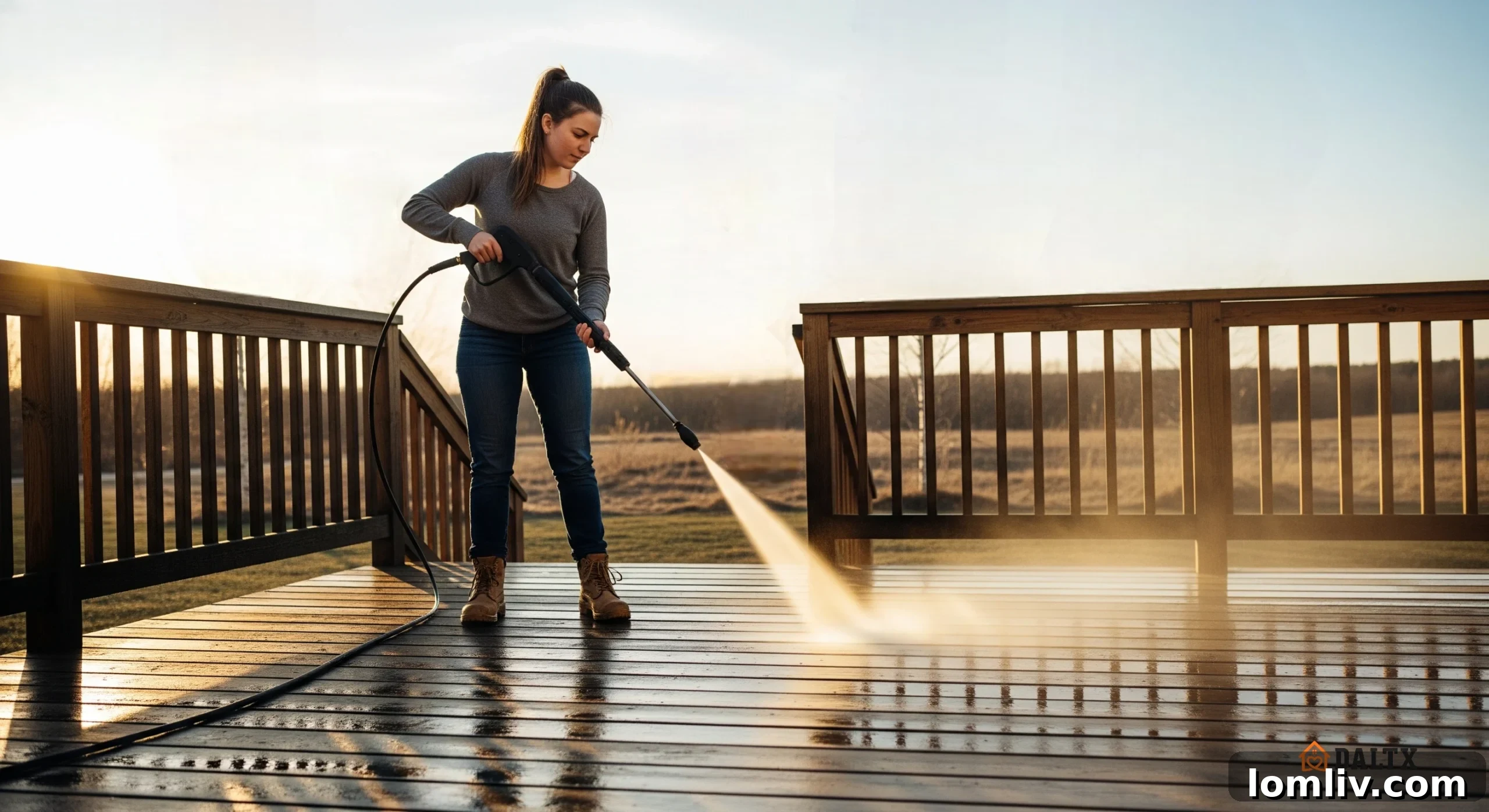 A clean, vibrant deck in springtime with blooming flowers.