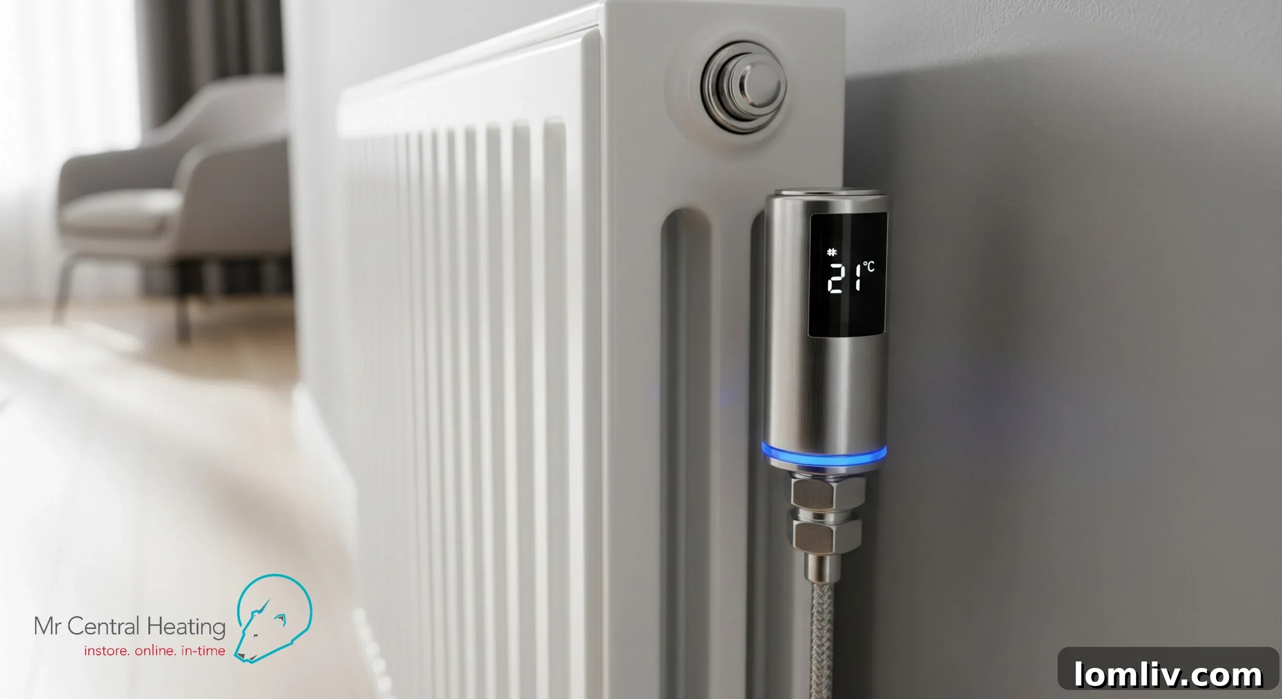 Revive2 Radiators: Harmonizing with Every Interior Style 4 Revive2 radiator with smart thermostatic valve, highlighting energy efficiency.