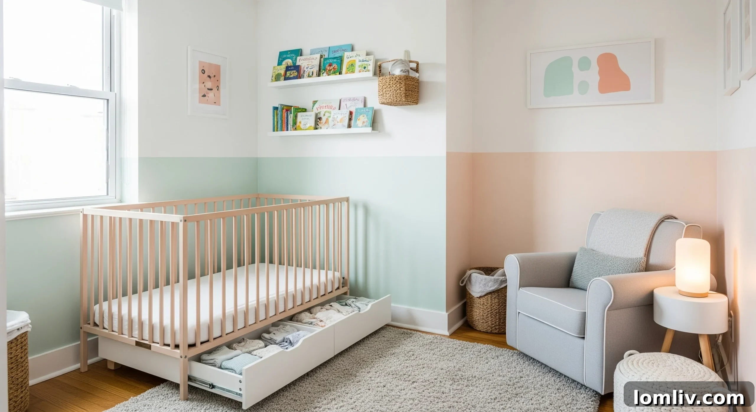 Cozy small nursery with a white crib and minimalist decor