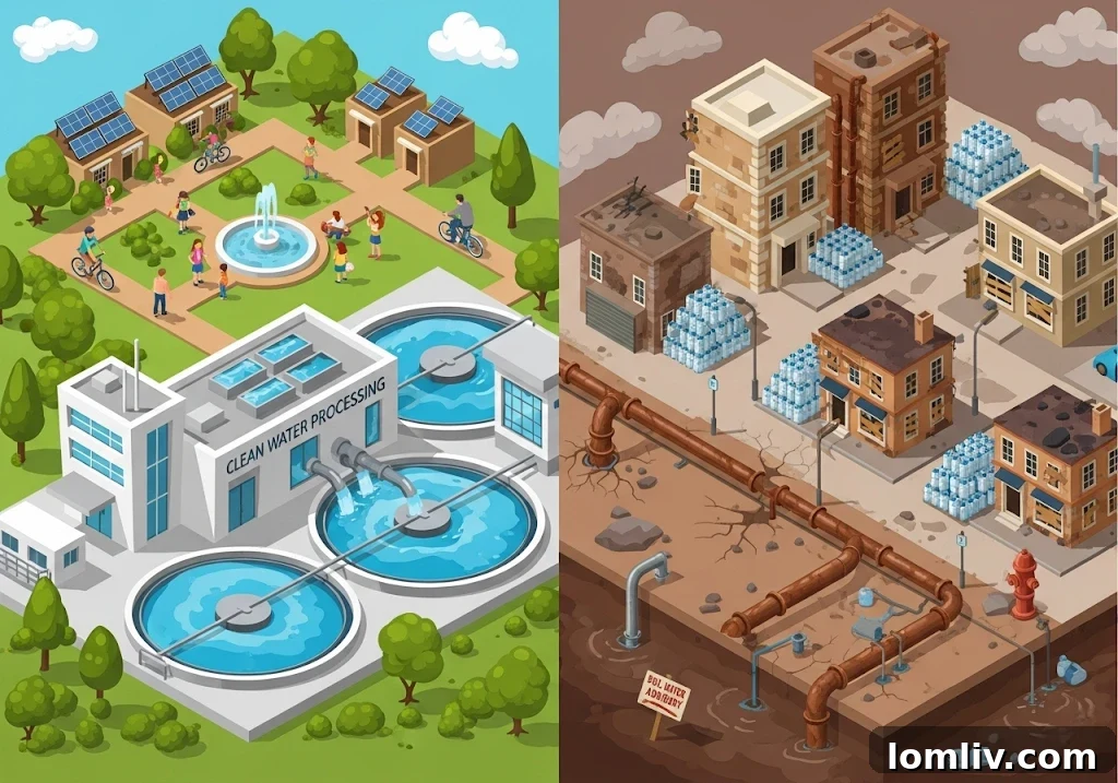 A modern decentralized wastewater treatment facility in a green setting, representing innovative infrastructure solutions.