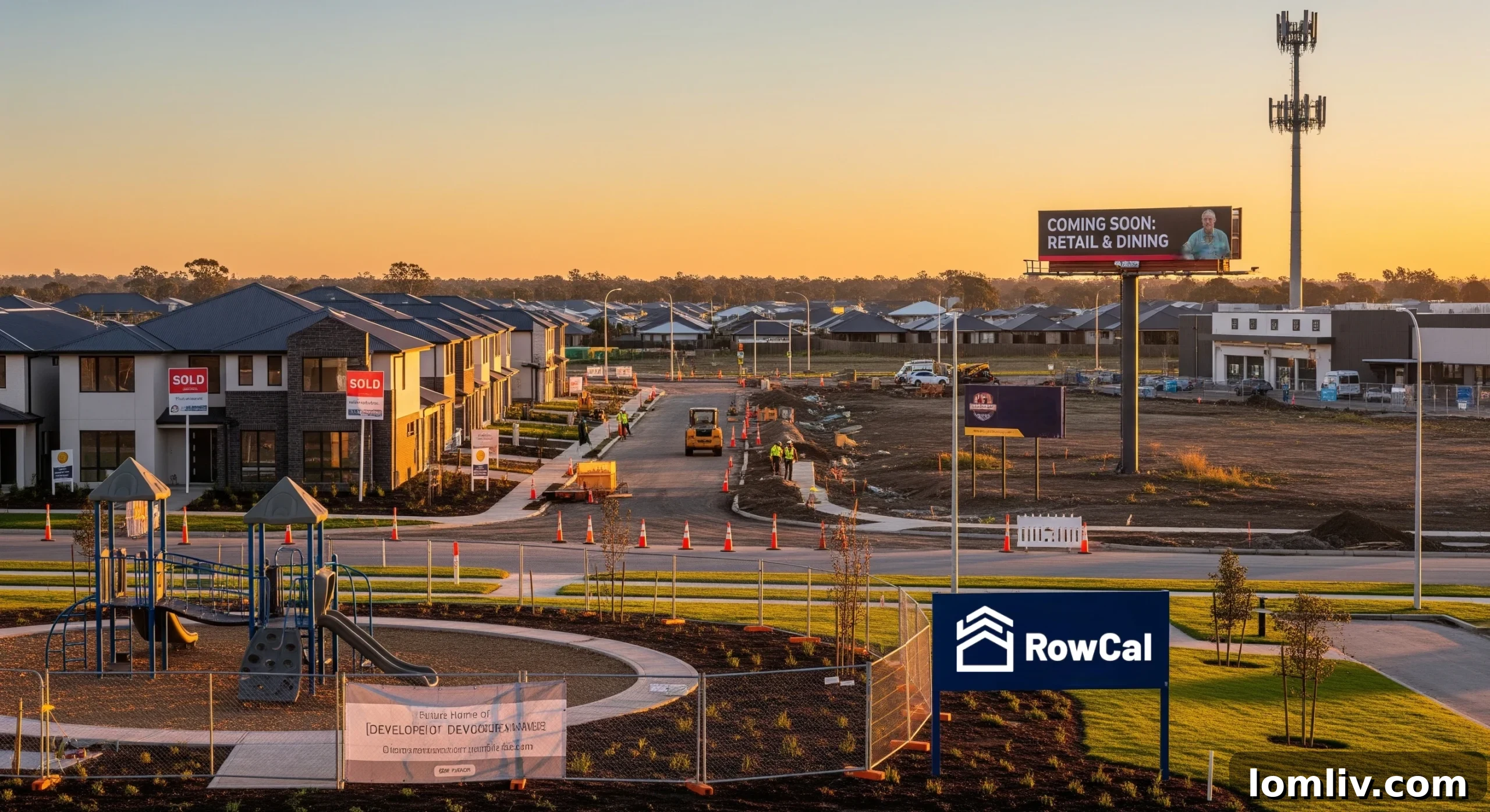 Architectural rendering of a modern Austin community with green spaces and connected homes, illustrating smart urban development.