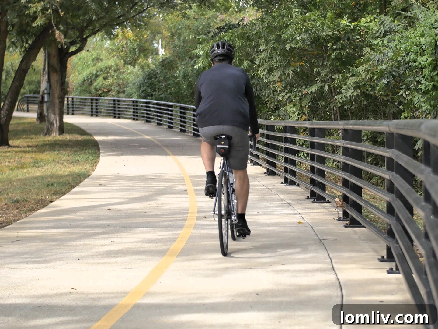 The Cotton Belt Trail, a shared-use path designed for walking and biking, stretches through a scenic natural area alongside the DART Silver Line in North Texas.