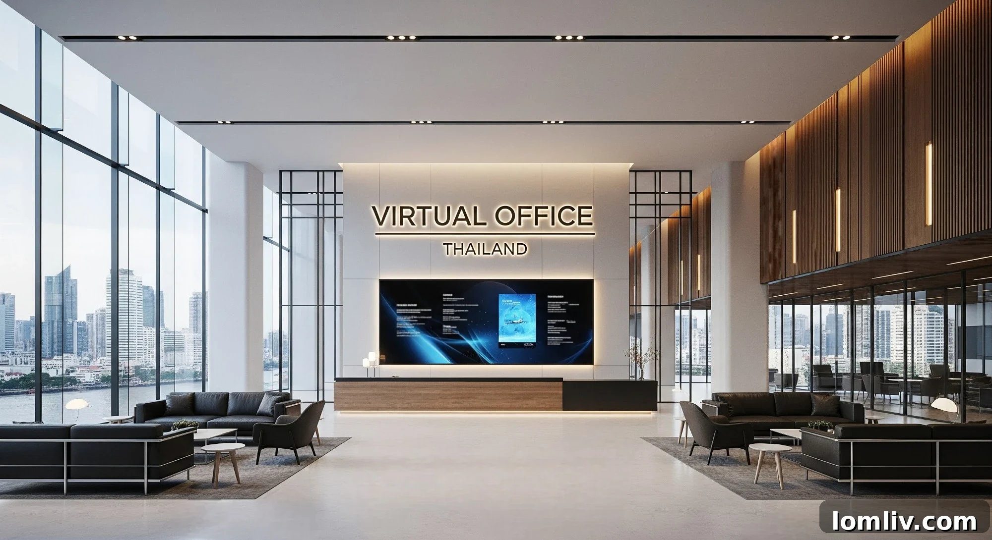 Elevate Your Traditional Business: The Power of a Thailand Virtual Office 2 Modern office building in a bustling city, symbolizing a credible business address for companies in Thailand.